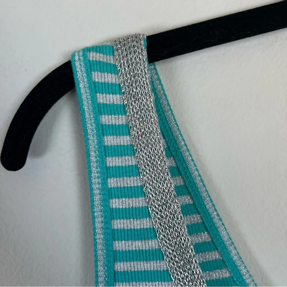 Lane Bryant Striped Metallic Tank Top Shirt Teal Silver Ribbed Stretch NEW 22/24 - Picture 4 of 8